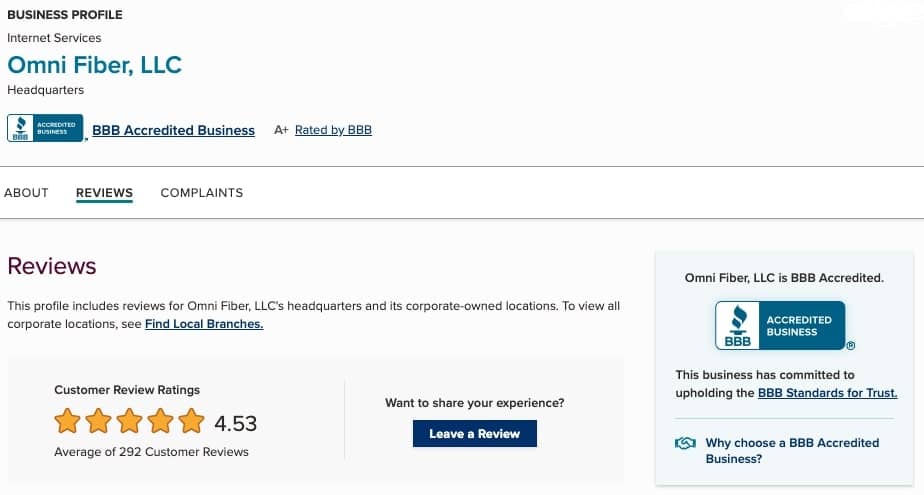 Omni Fiber BBB Review Rating
